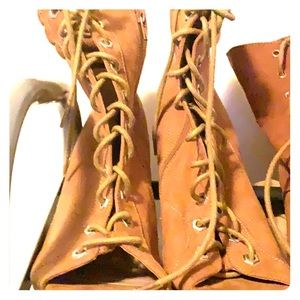 Beige shoes with clear 5 inch heels